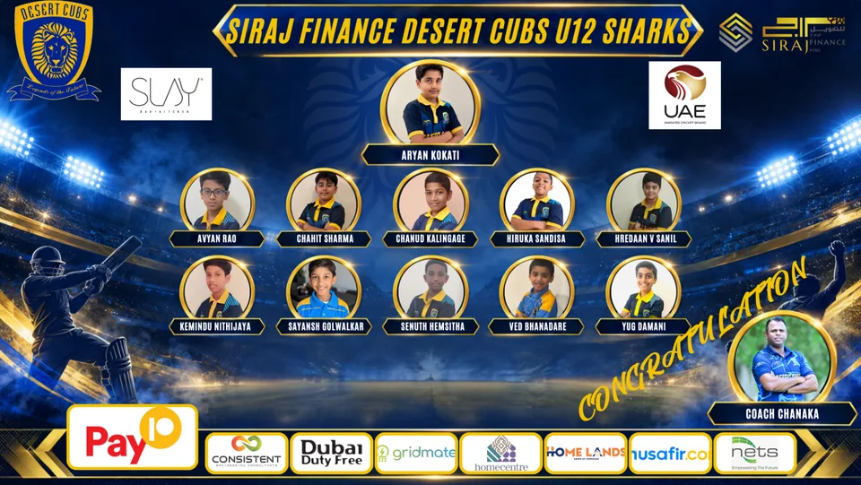 Under 12 Boys — Desert Cubs Sharks: official 2026/27 roster graphic