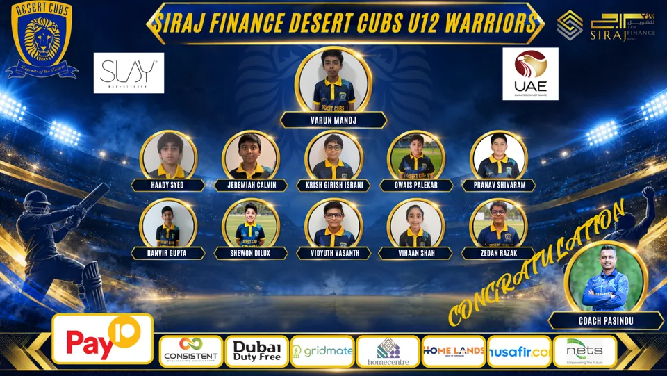 Under 12 Boys — Desert Cubs Warriors: official 2026/27 roster graphic