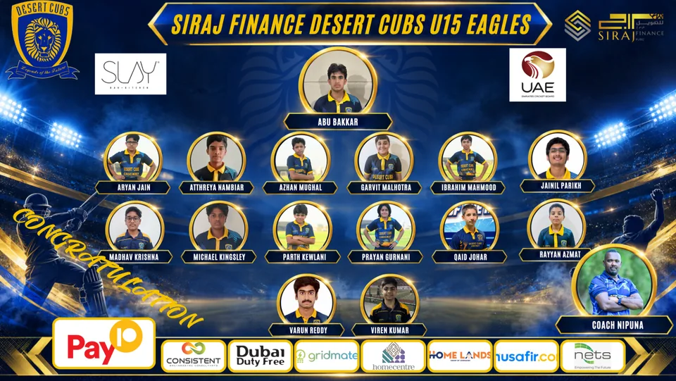Under 15 Boys — Desert Cubs Eagles: official 2026/27 roster graphic