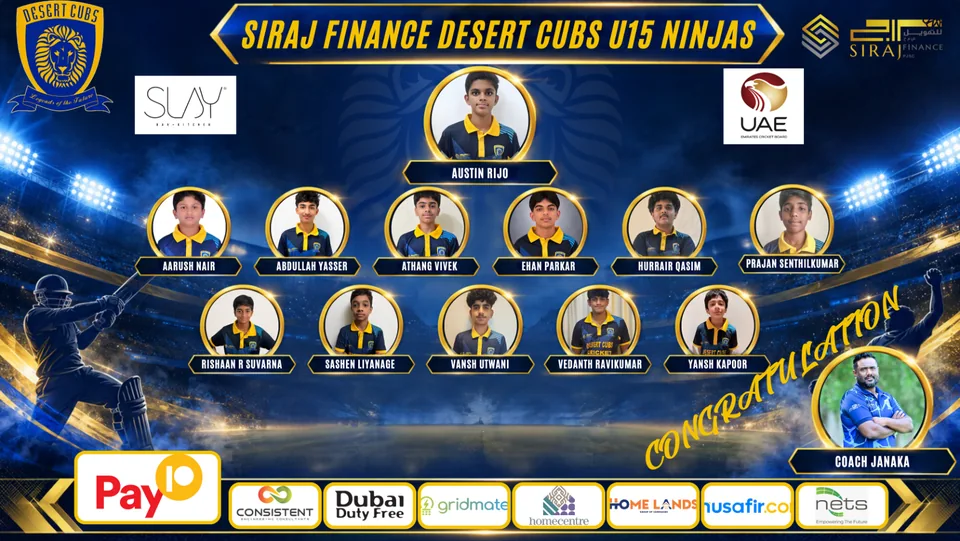Under 15 Boys — Desert Cubs Ninjas: official 2026/27 roster graphic