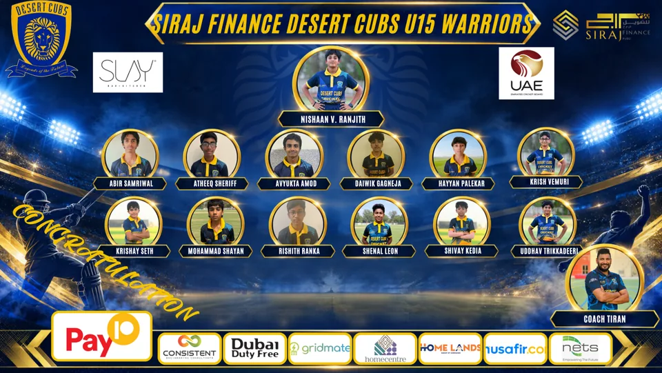 Under 15 Boys — Desert Cubs Warriors: official 2026/27 roster graphic