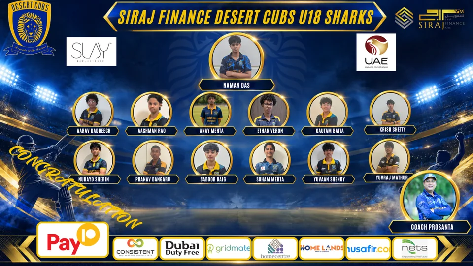 Under 18 Boys — Desert Cubs Sharks: official 2026/27 roster graphic