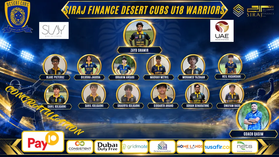 Under 18 Boys — Desert Cubs Warriors: official 2026/27 roster graphic