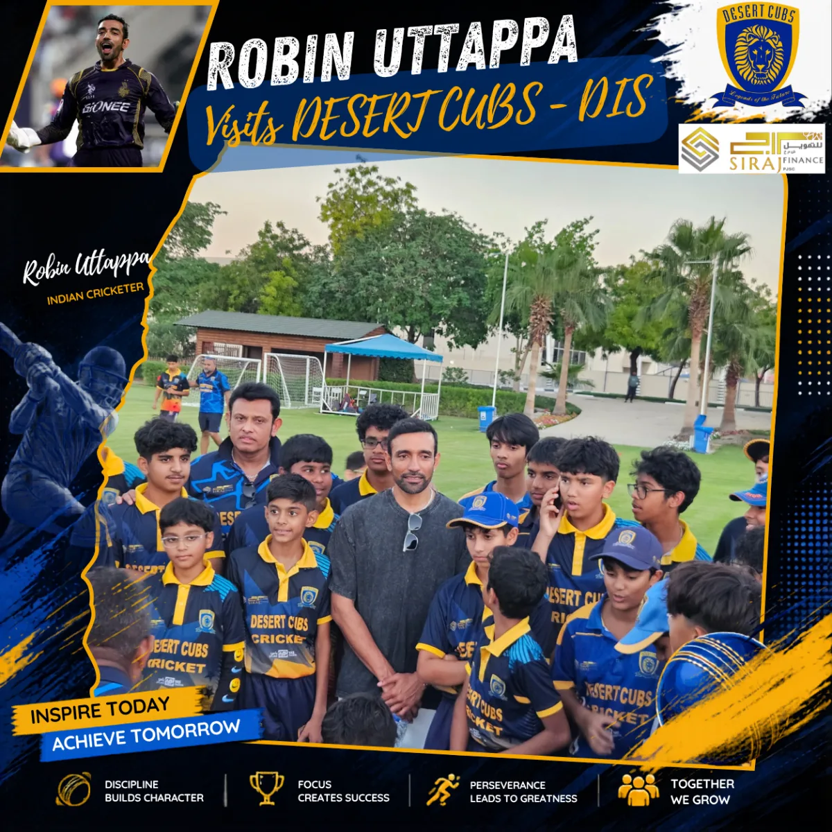 Robin Uthappa visiting Desert Cubs Cricket Academy